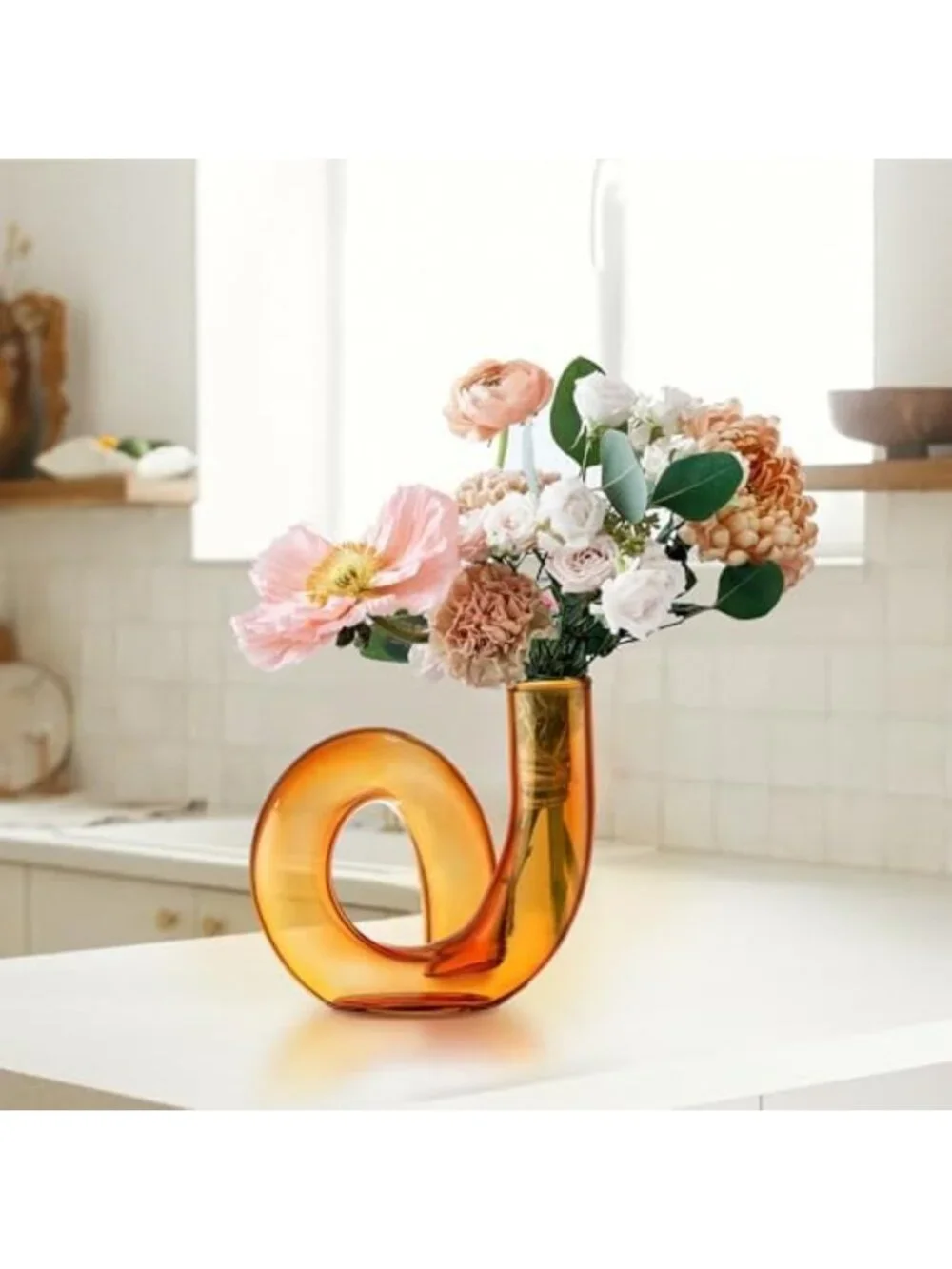 Handmade Small Amber Glass Flower Vase | Decorative Geometric Bud Holder